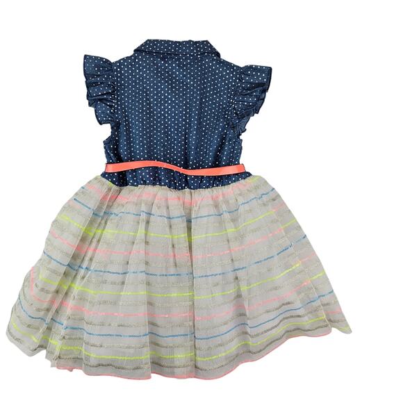 Girls Size 6 Party Dress Little Lass Polka Dot Top Striped Tulle BELT FLAW - NEW - Picture 3 of 11
